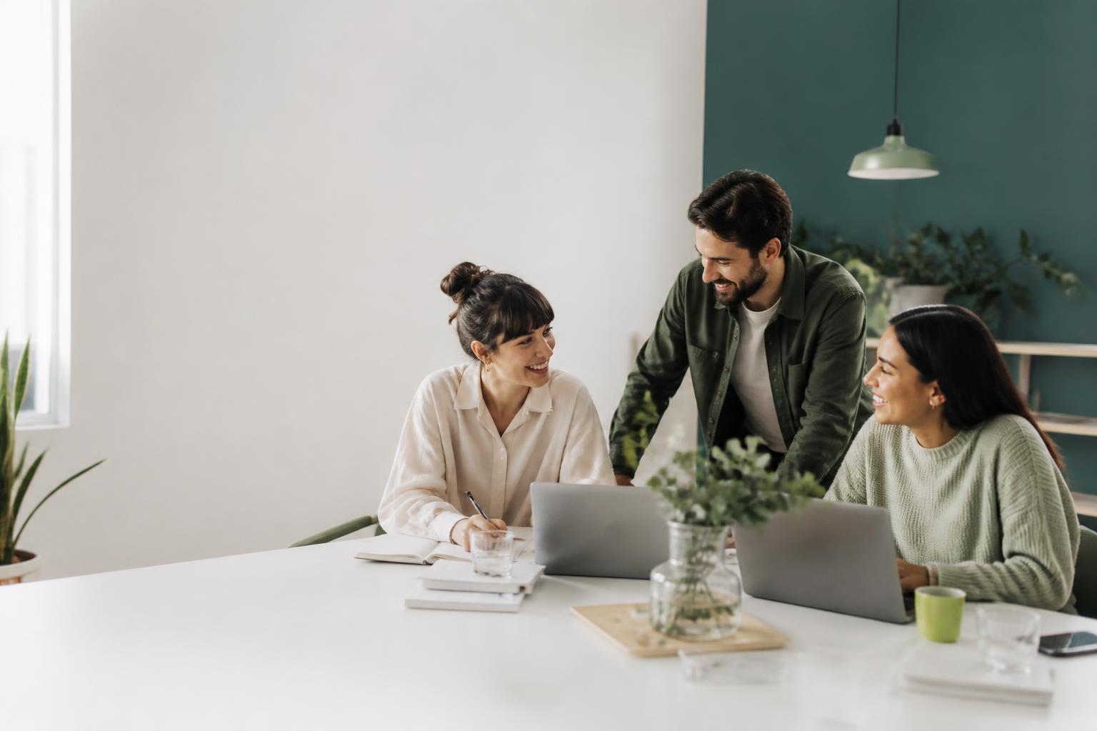 Equipo colaborando con una plataforma digital